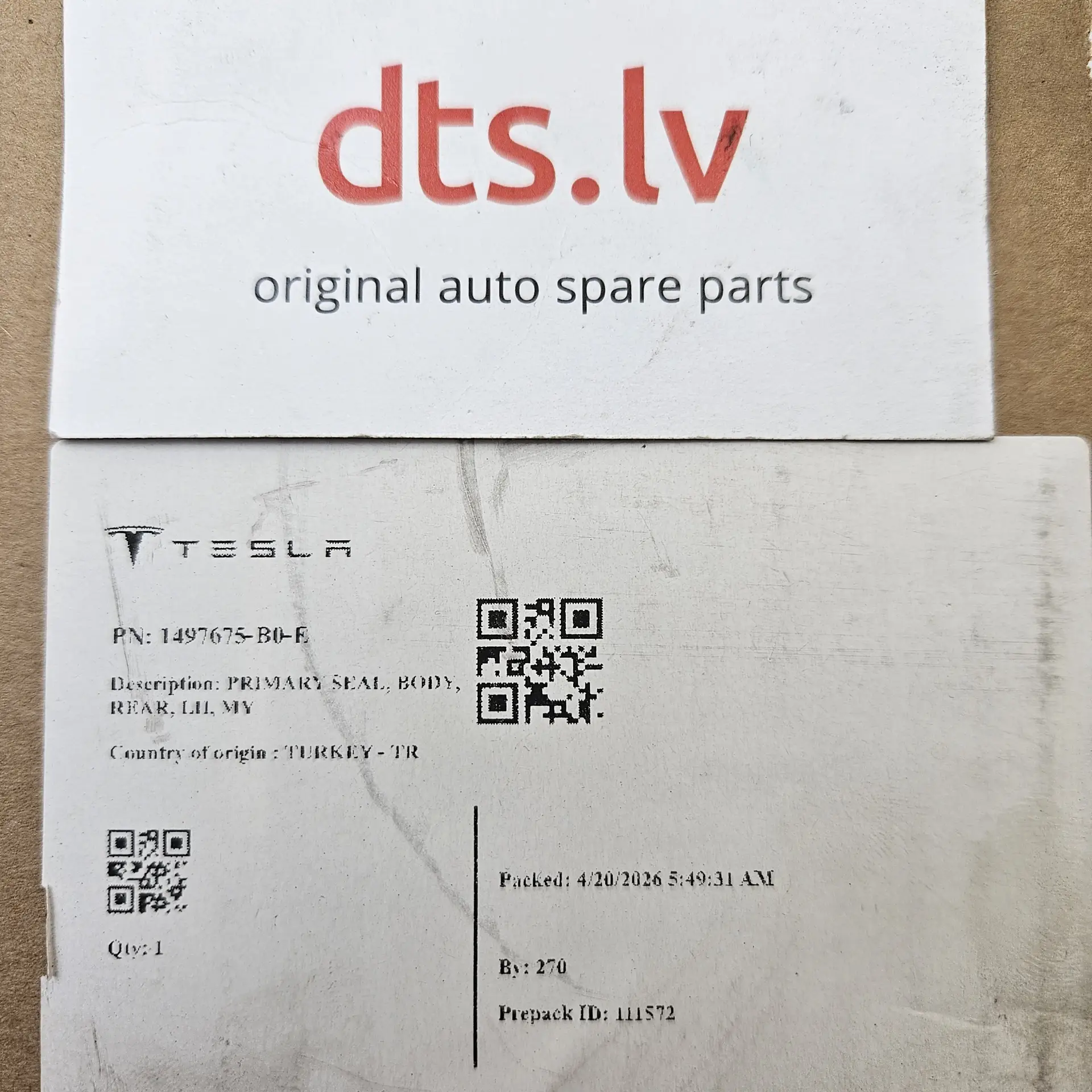OEM Tesla 1497675B0E – Rear left door upper body weatherstrip rubber seal