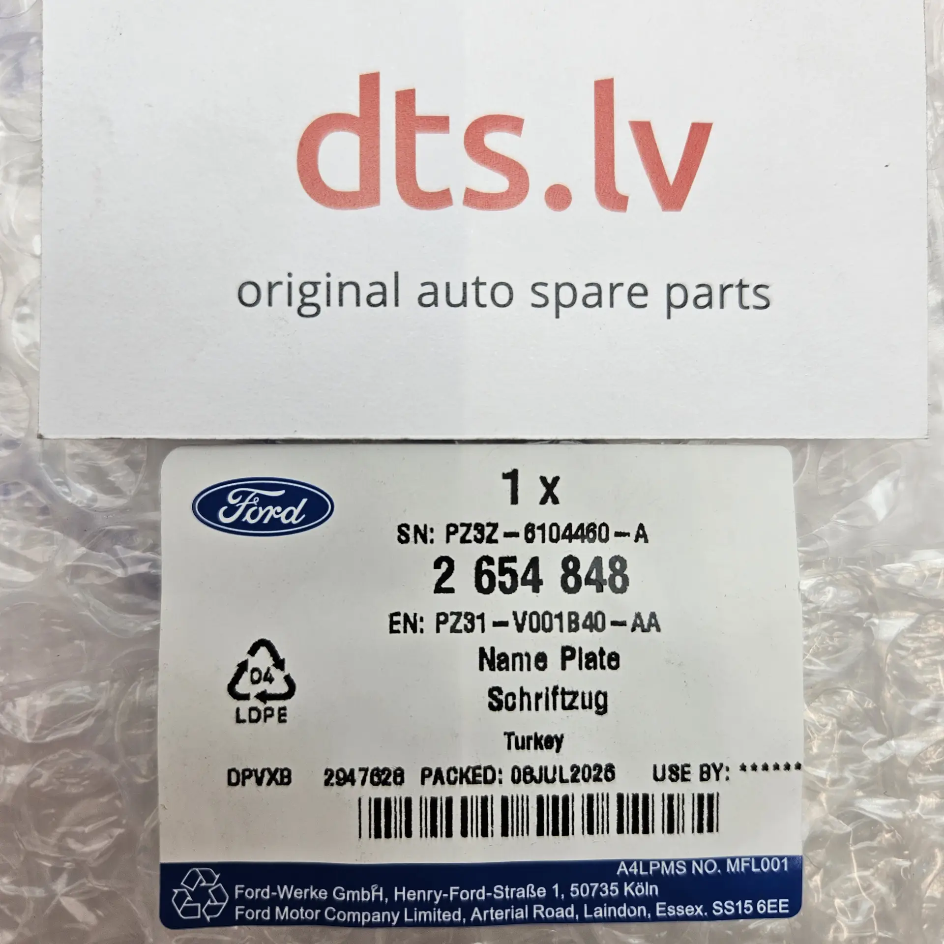 OEM Ford 2654848 – Rear door "CUSTOM" model lettering emblem badge