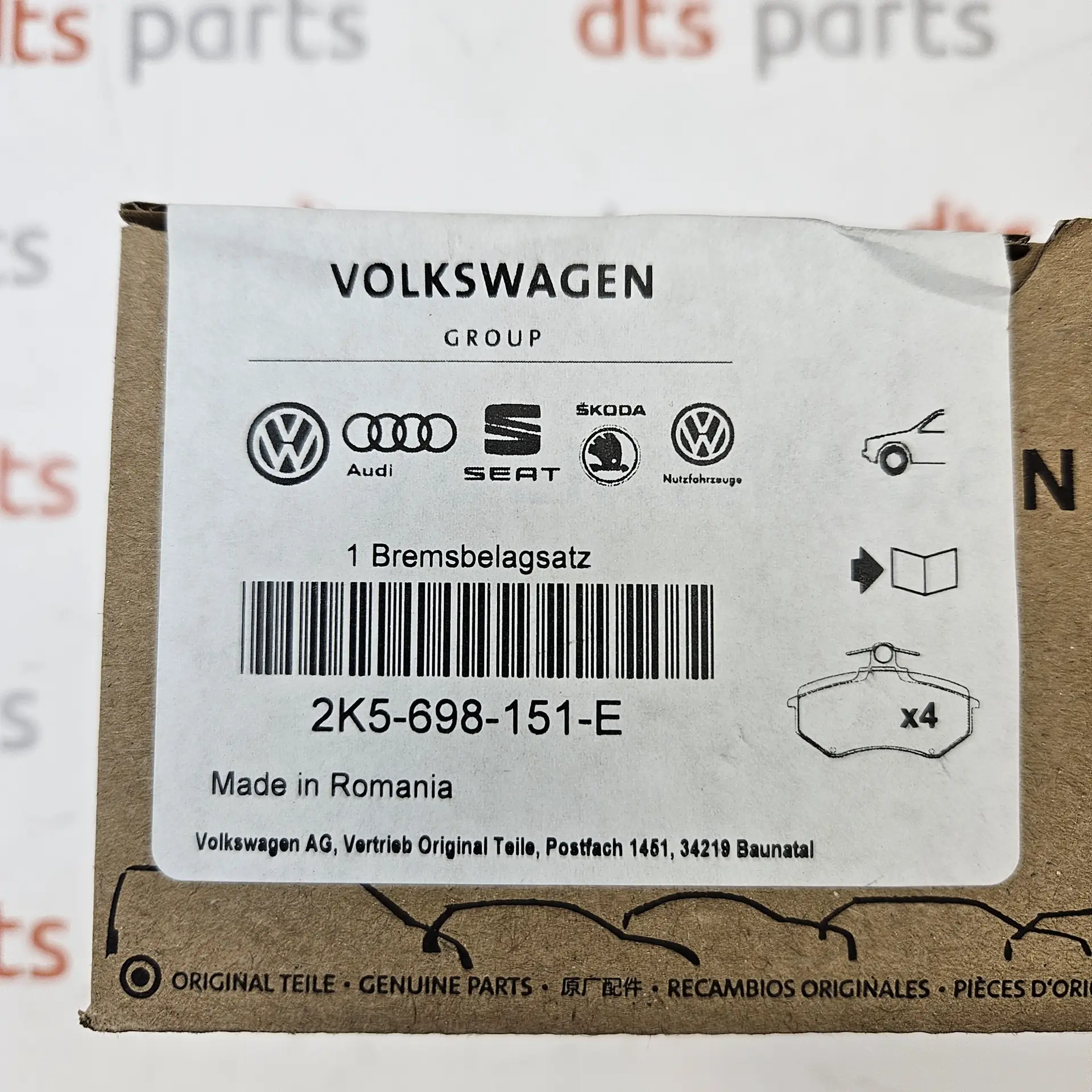 OEM VAG 2K5698151E – Front axle disc brake pad set