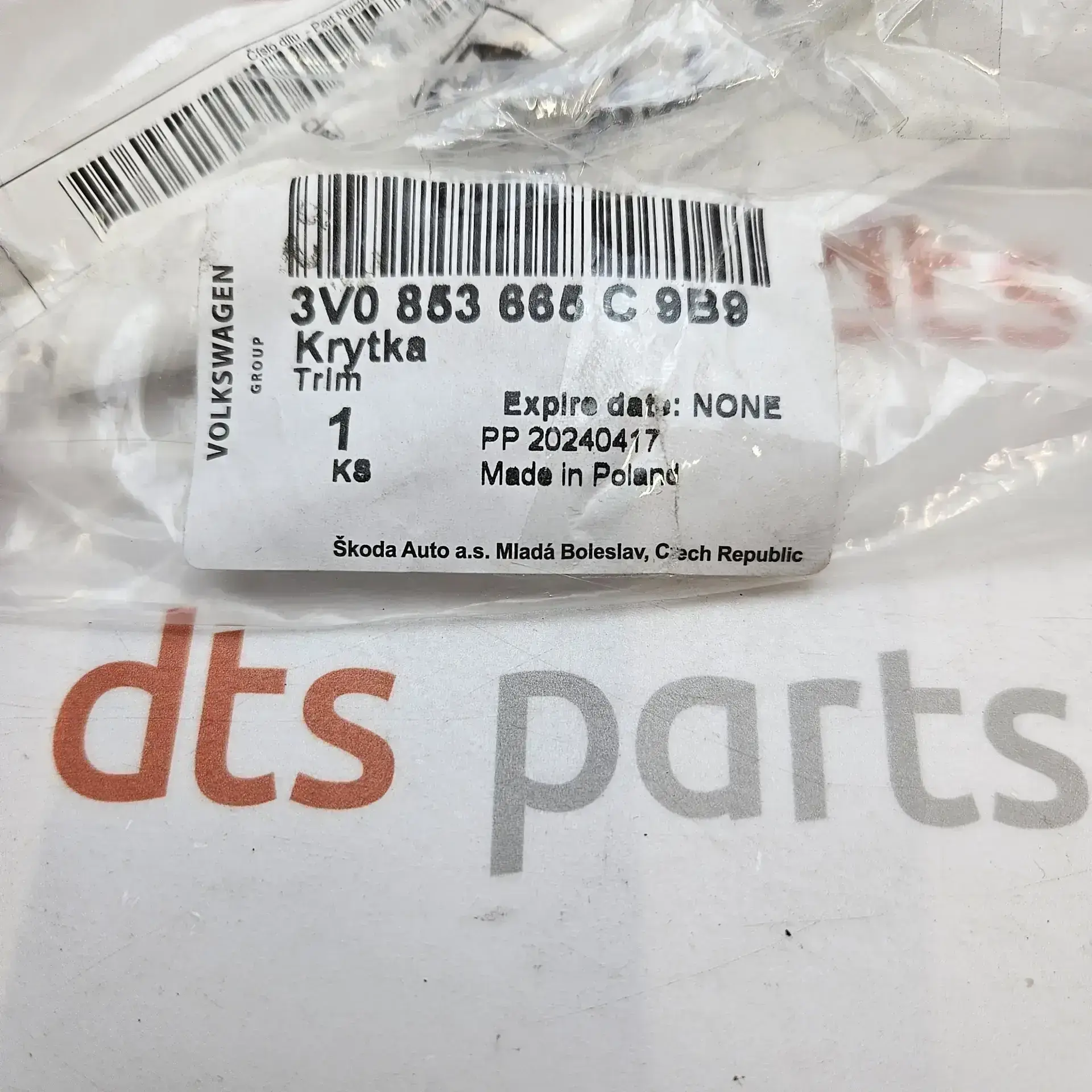 OEM Skoda 3V0853665C9B9 – Front bumper left grille trim