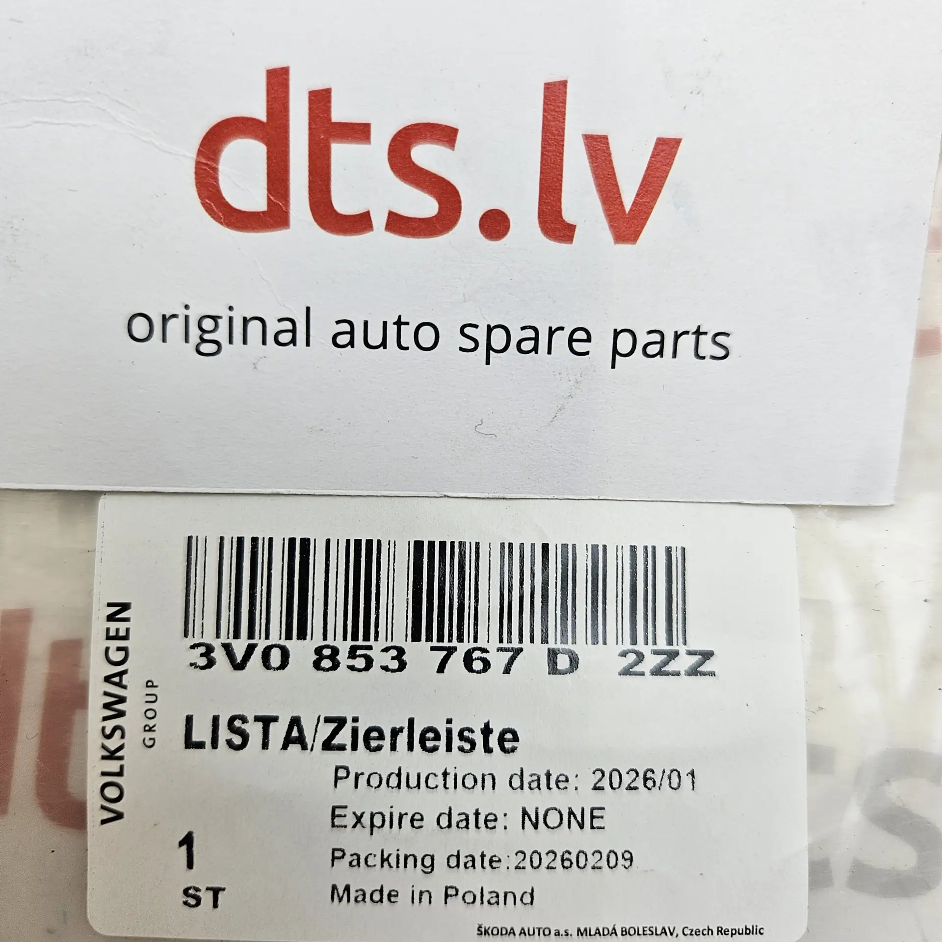 OEM VAG 3V0853767D2ZZ – Front bumper chrome trim strip RH