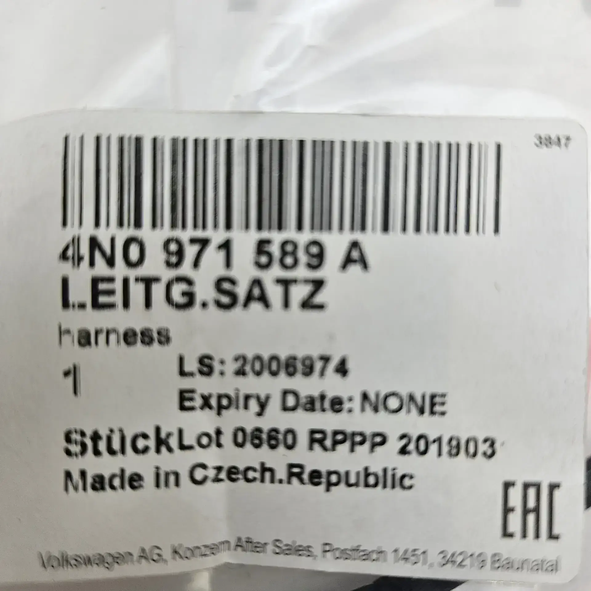 OEM Audi 4N0971589A – Steering wheel wiring harness