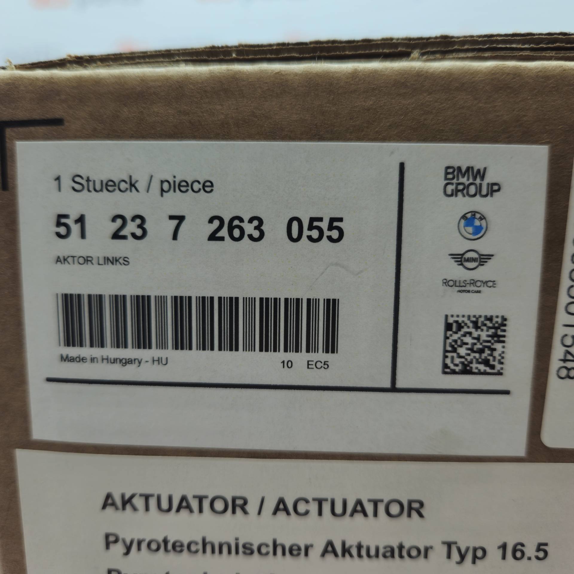 OEM BMW 51237263055 – Actuator for engine hood