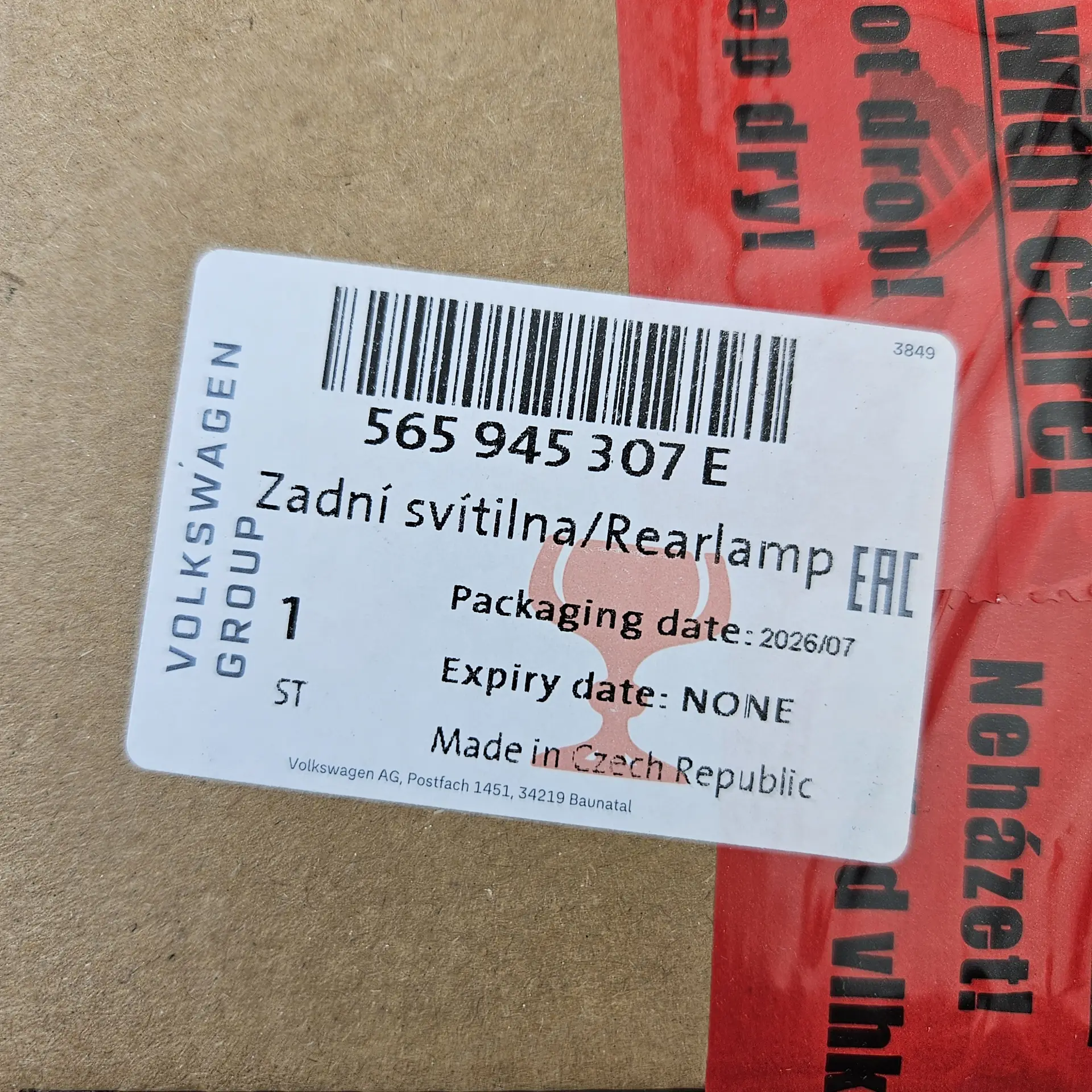 OEM VAG 565945307E – Inner rear LED tail light lamp left-hand side