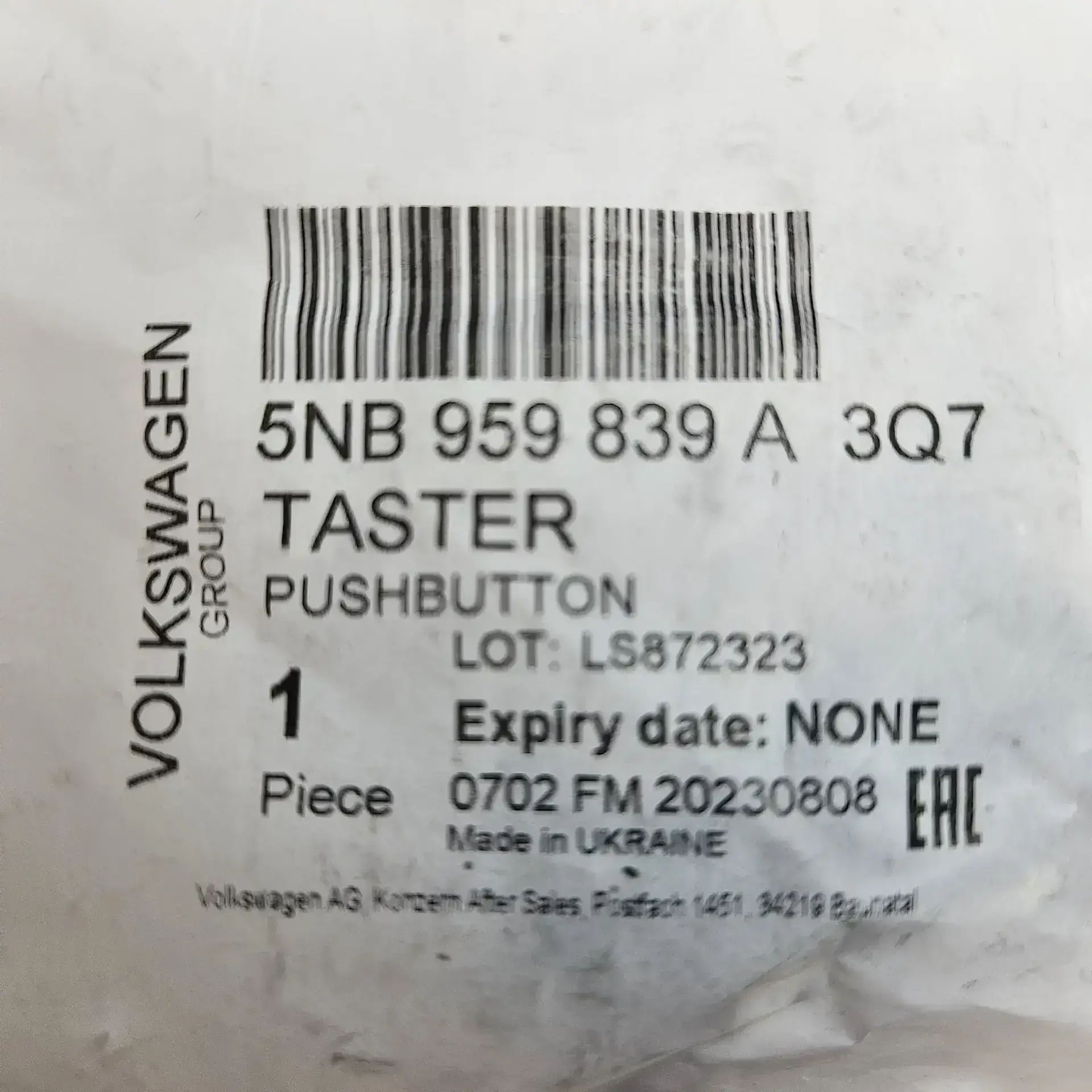 OEM VAG 5NB959839A3Q7 – Start-Stop switch