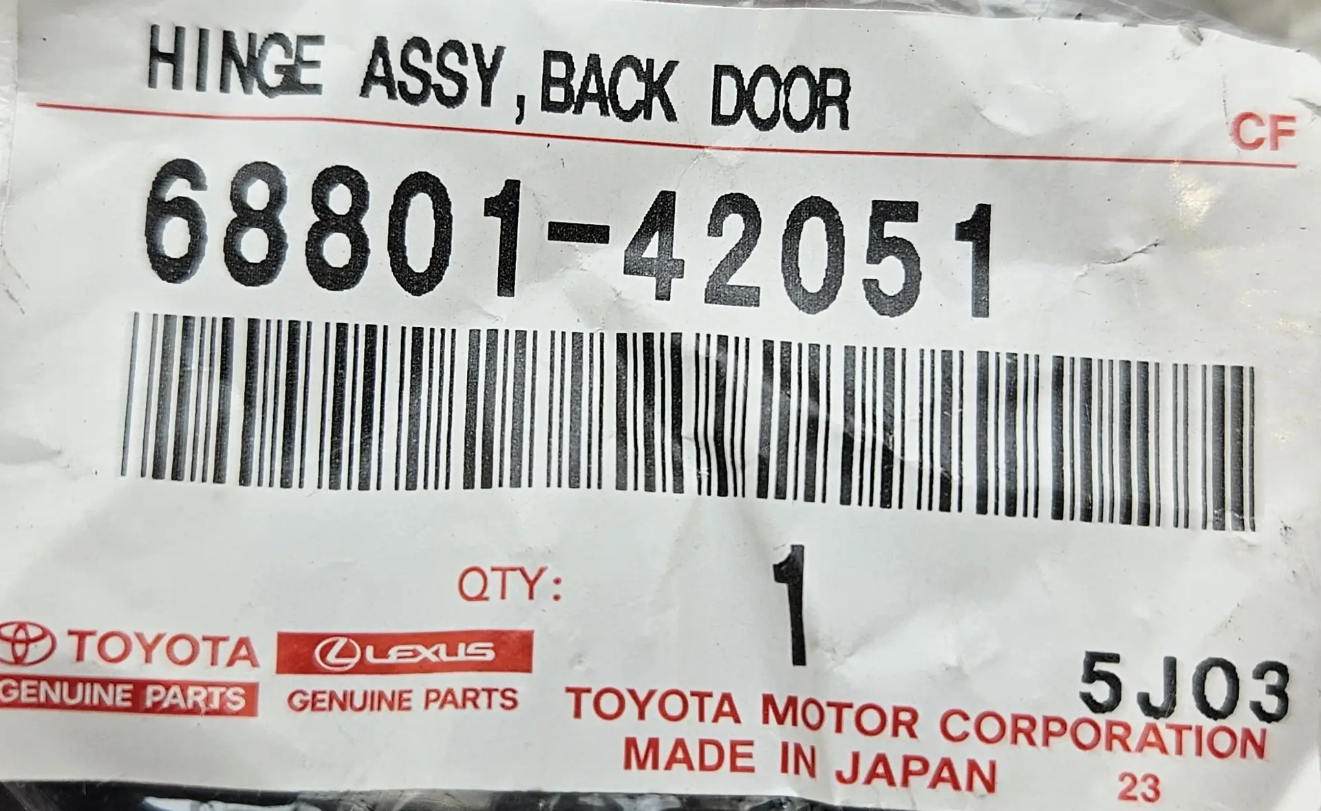 OEM Toyota 6880142051 – Hinge Sub-Assembly, Back Door