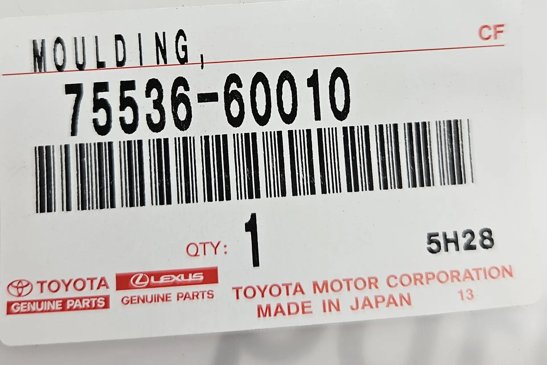 OEM Toyota 7553660010 – Moulding, Windshield, Outside Lower LH (Left Hand)