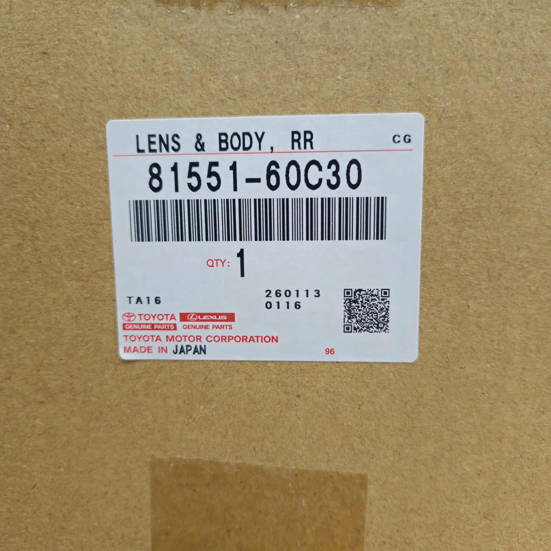 OEM Toyota 8155160C30 – Right rear combination tail light lens