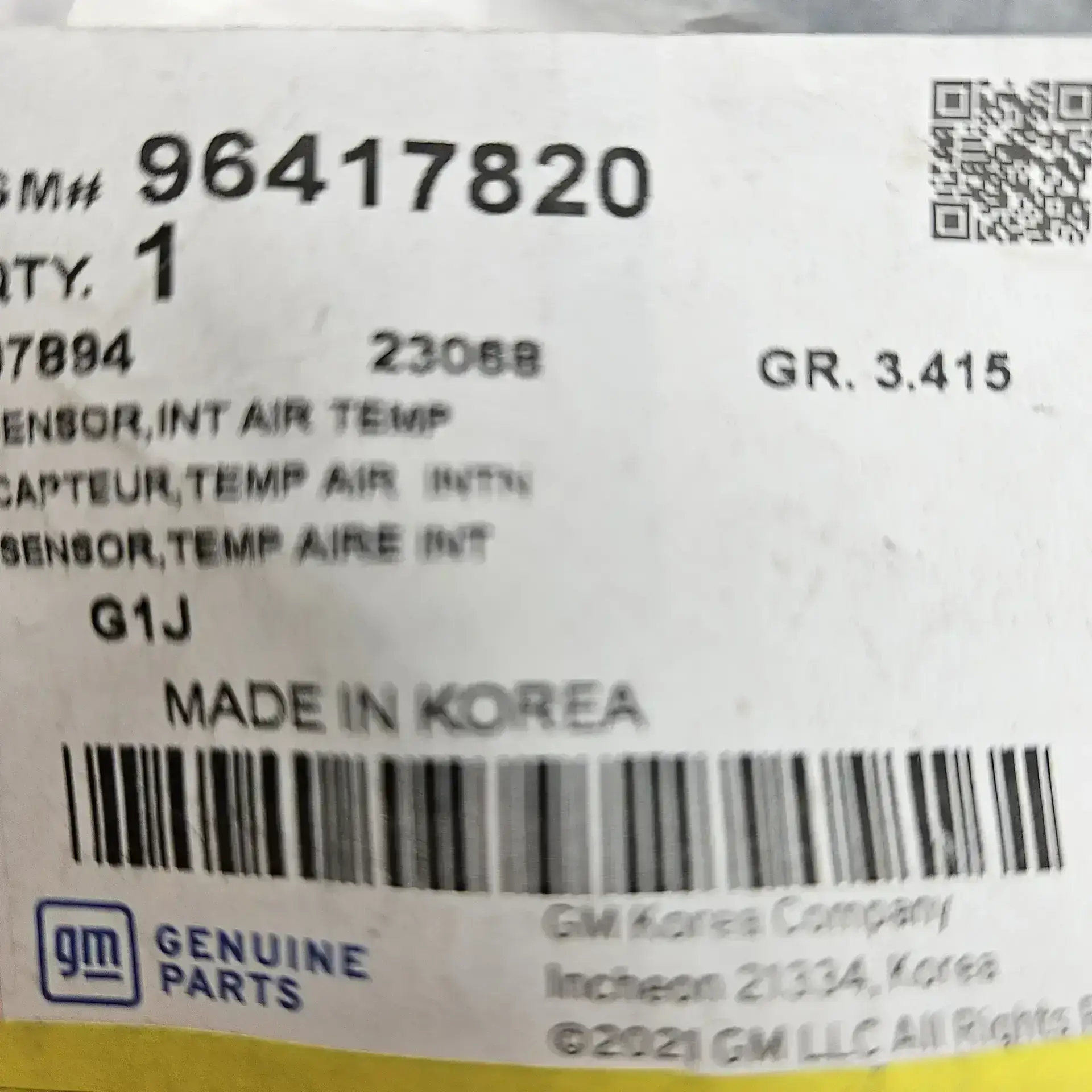 OEM PSA 96417820 – Air intake temperature sensor CHEVROLET, DAEWOO, GENERAL MOT