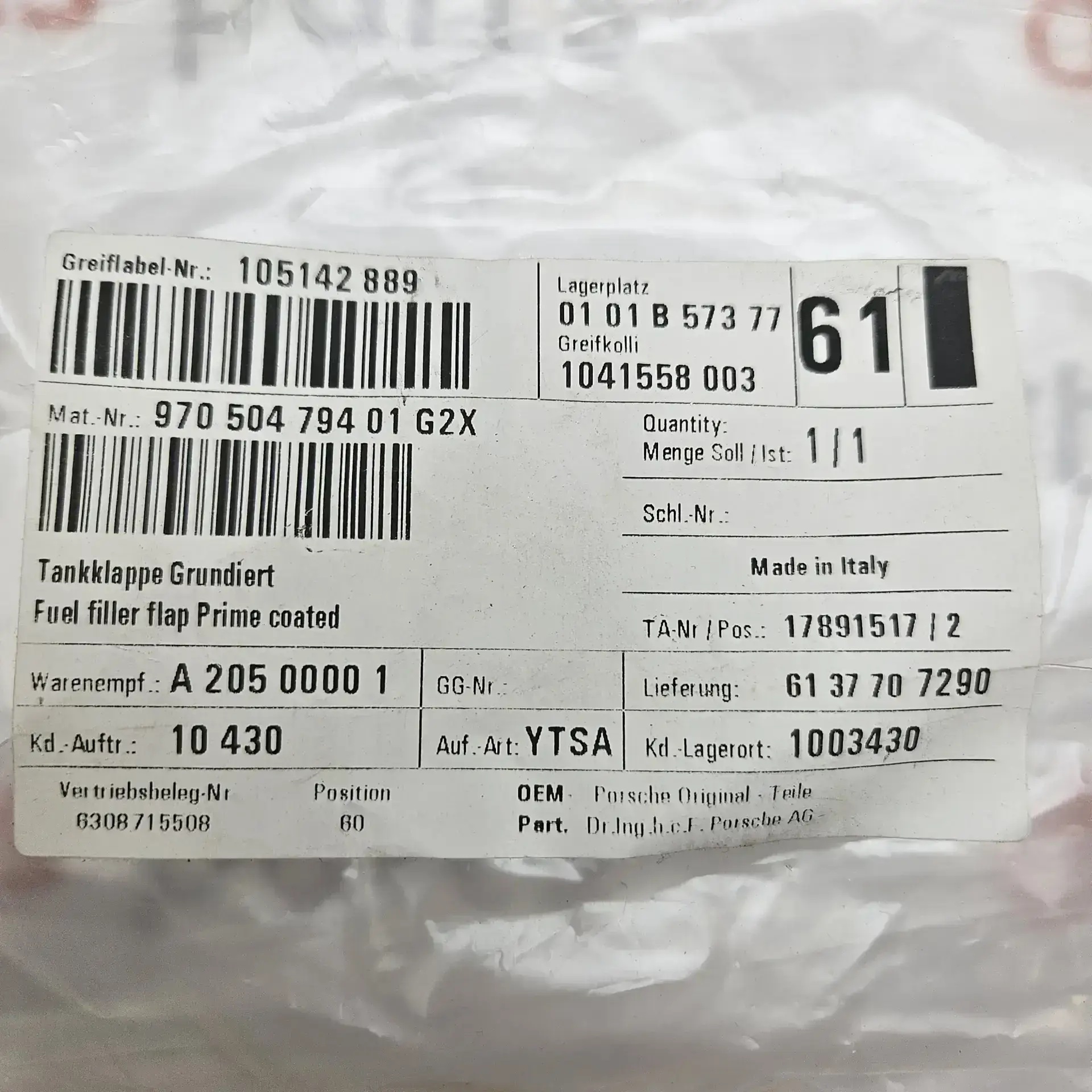 OEM Porsche 97050479401G2X – Fuel filler flap