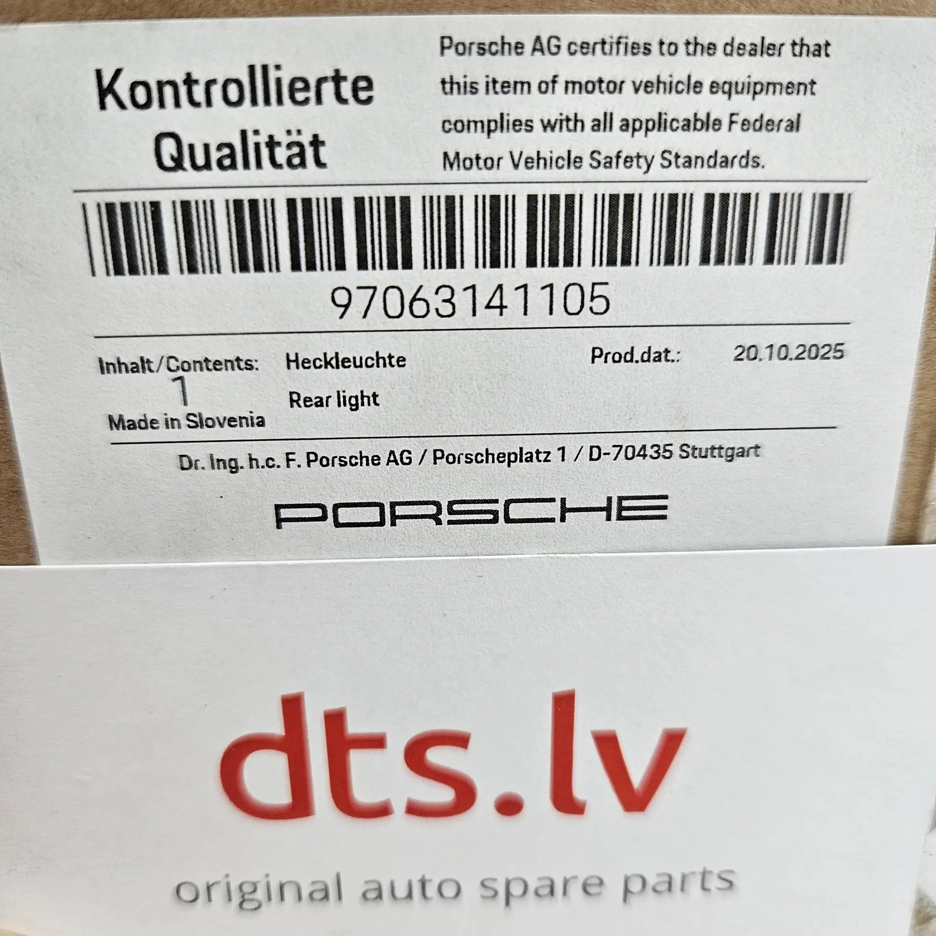 OEM Porsche 97063141105 – Outer left rear tail light
