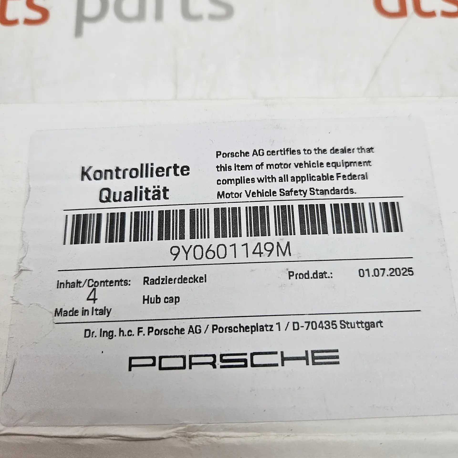 OEM Porsche 9Y0601149M – Hub Cap / Wheel Center Cap