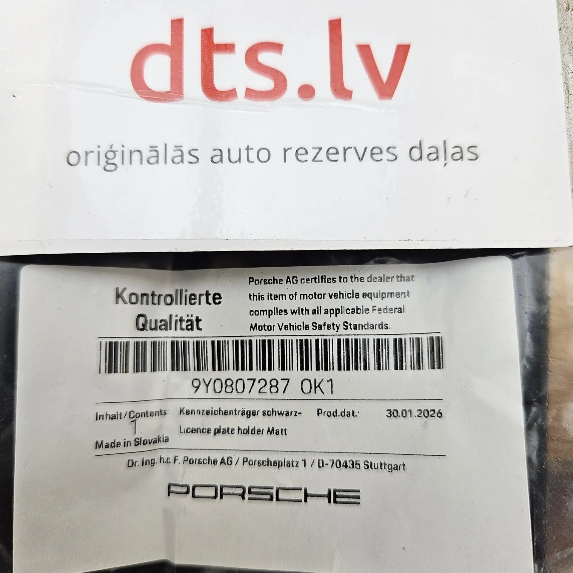 OEM Porsche 9Y0807287OK1 – Front bumper license plate bracket mount