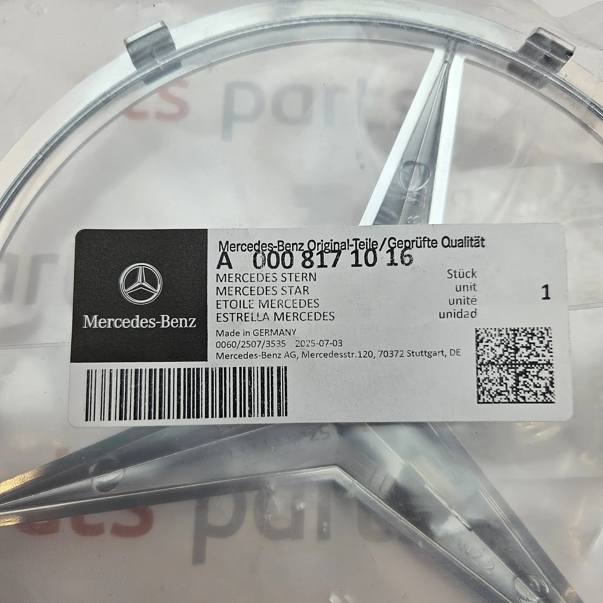 OEM Mercedes Benz A0008171016 – Front radiator grille star emblem badge