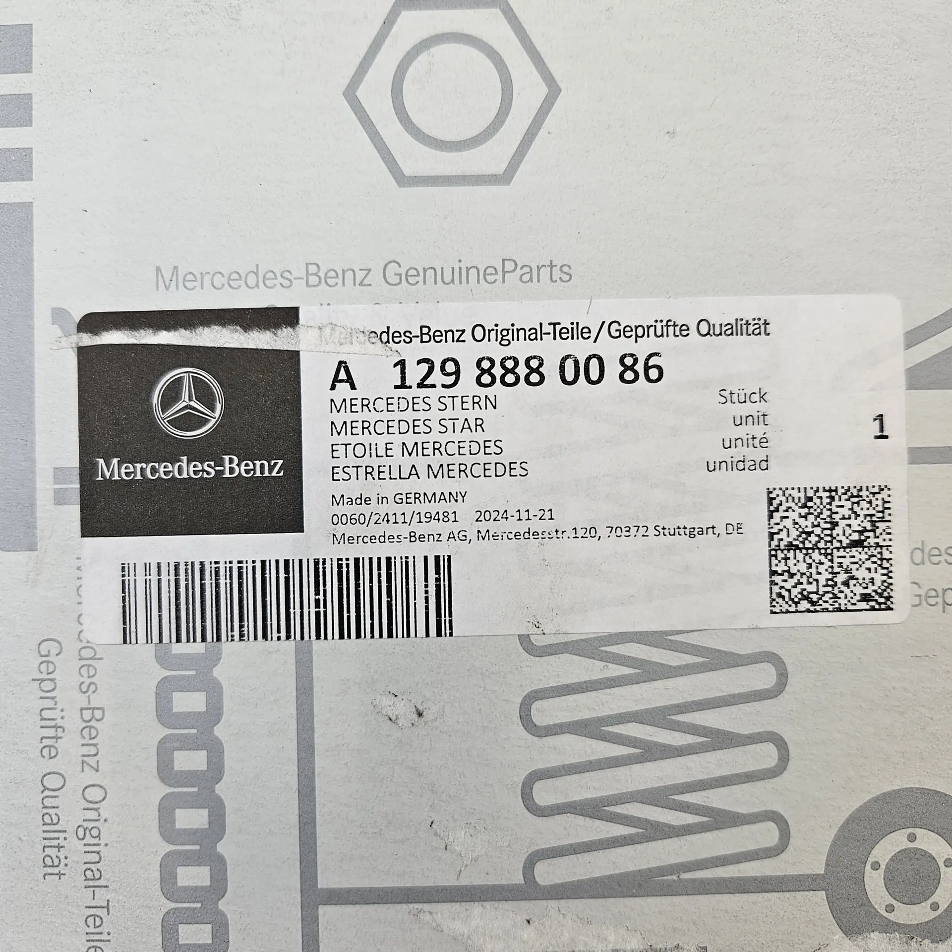 OEM Mercedes Benz A1298880086 – Front radiator grille central star emblem badge