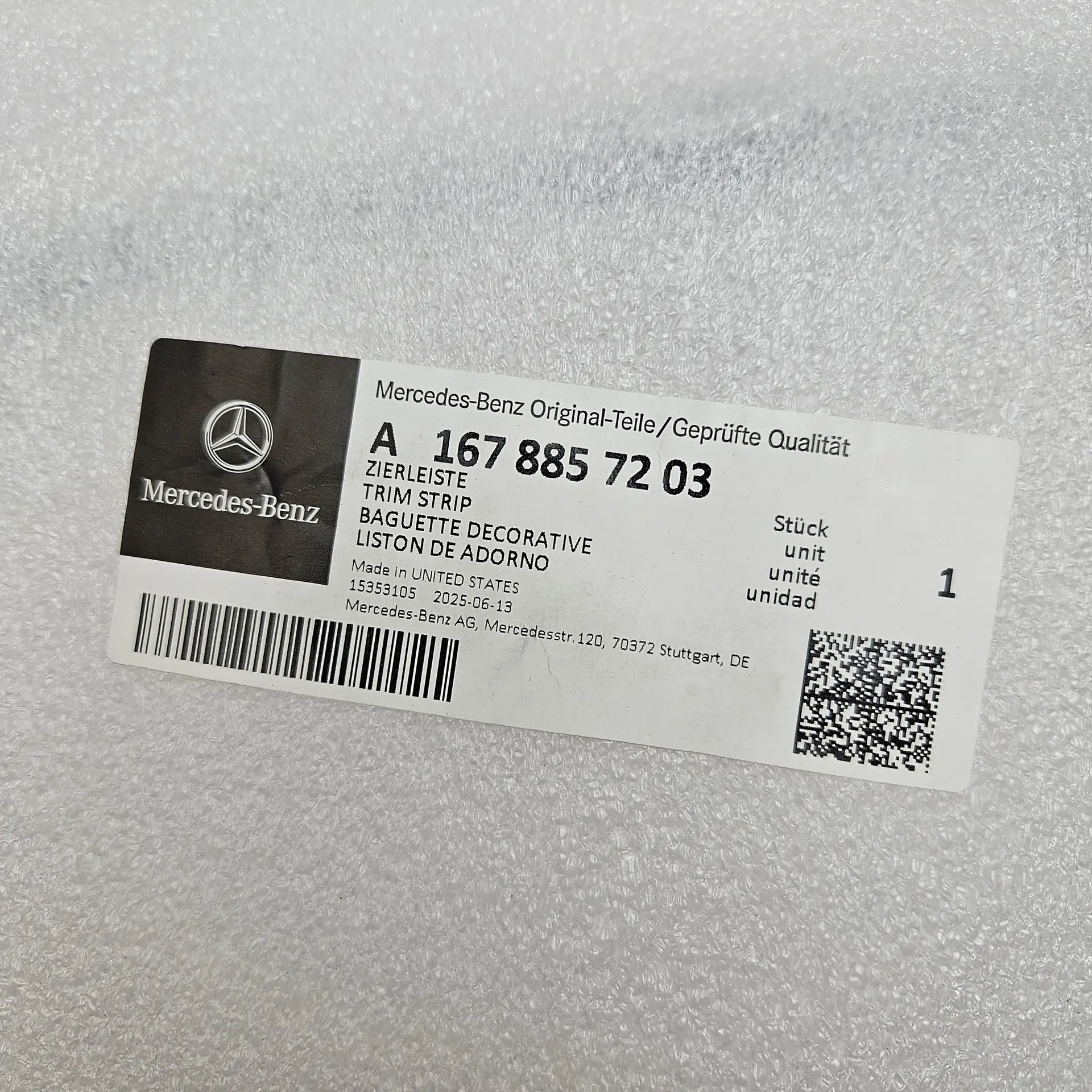OEM Mercedes Benz A1678857203 – Front bumper lower moulding