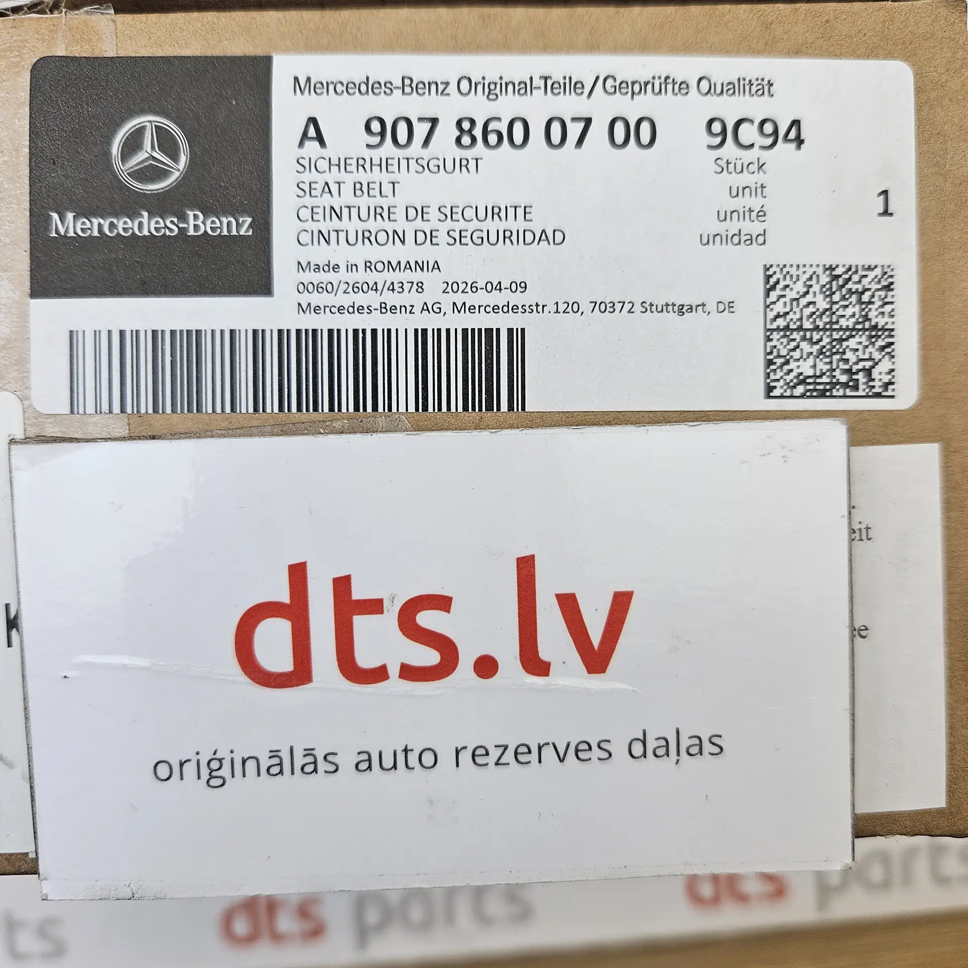 OEM Mercedes A90786007009C94 – Front left-hand driver-side 3-point lap and shoulder safety seat belt & retractor assembly