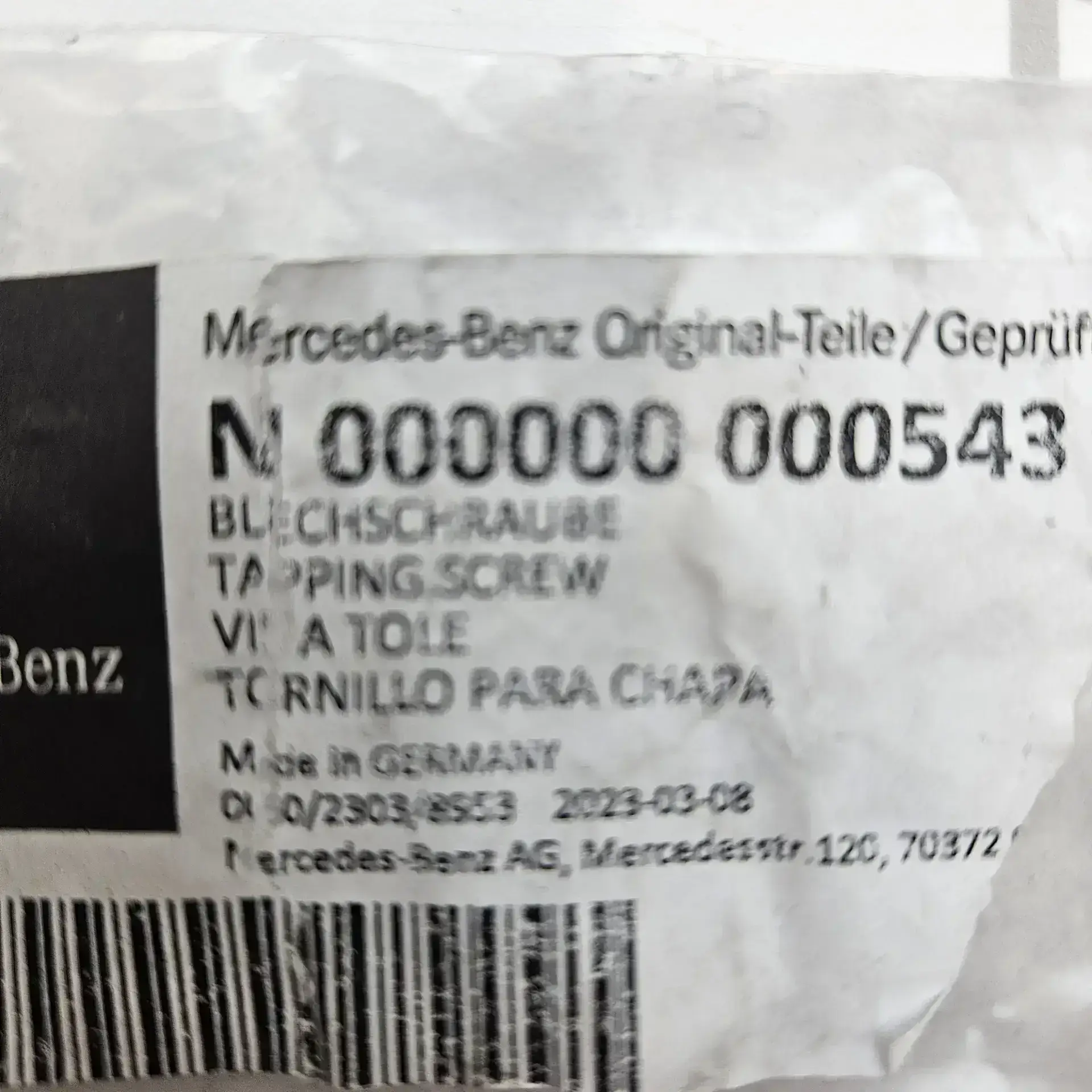 OEM Mercedes N000000000543 – Screw