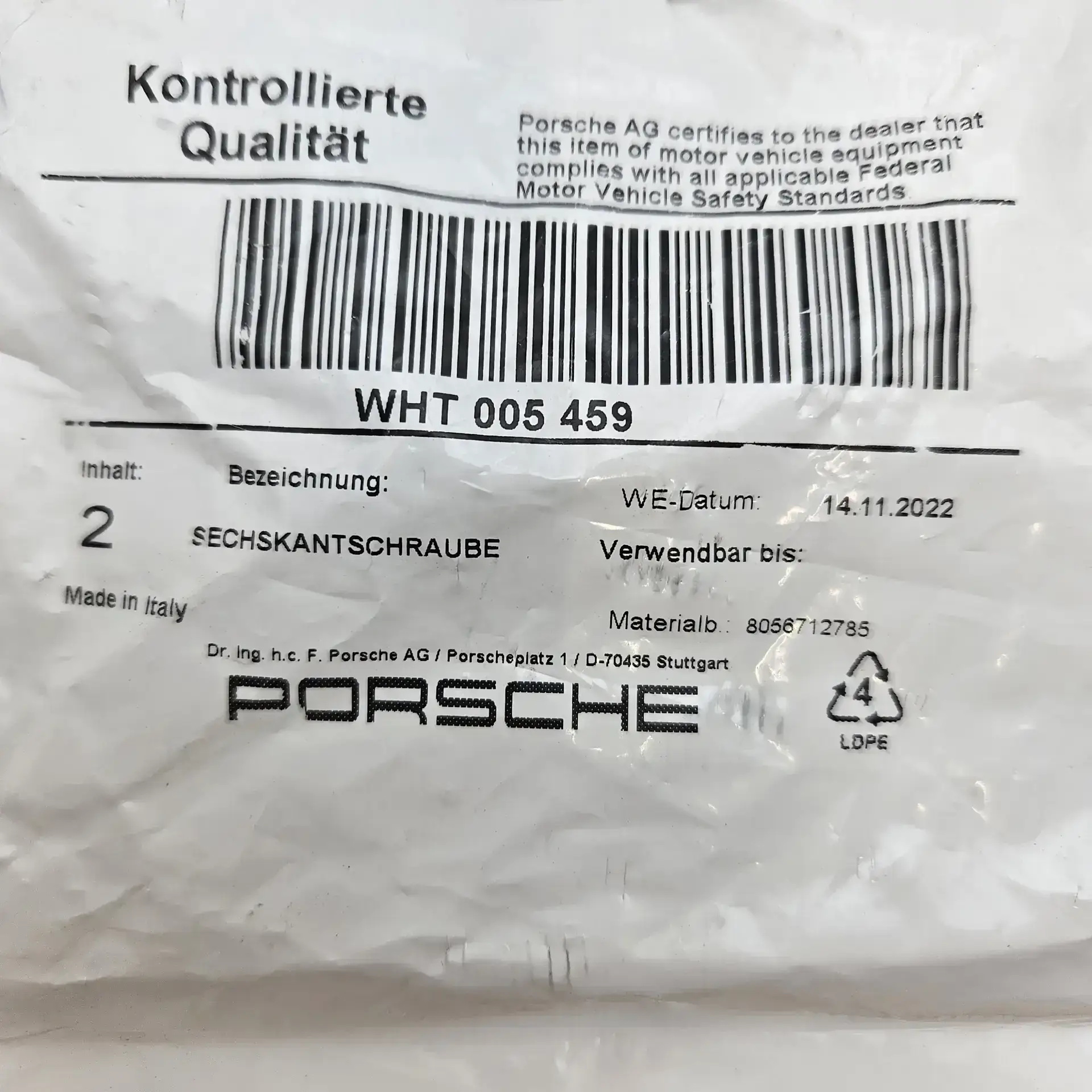 OEM VAG WHT005459 – Hexagon head bolt